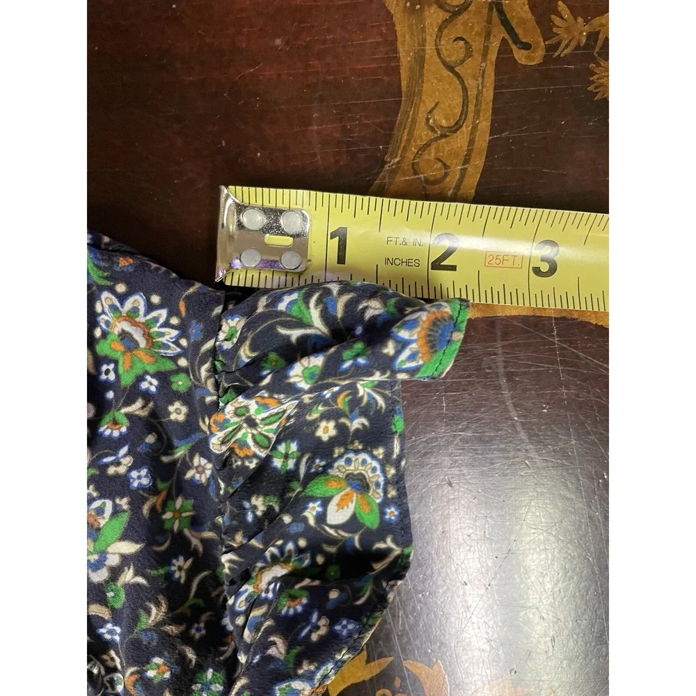 Tory Burch Silk Navy Floral Flutter Cap Sleeve Top Prairie Peasant Preppy Y2K 0
